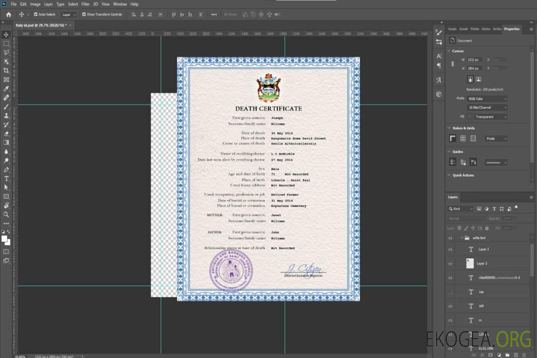 Modèle PSD de certificat de décès d'Antigua-et-Barbuda template